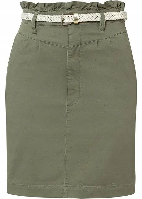 B.P.C spódniczka khaki z falbaneczką w pasie r.36