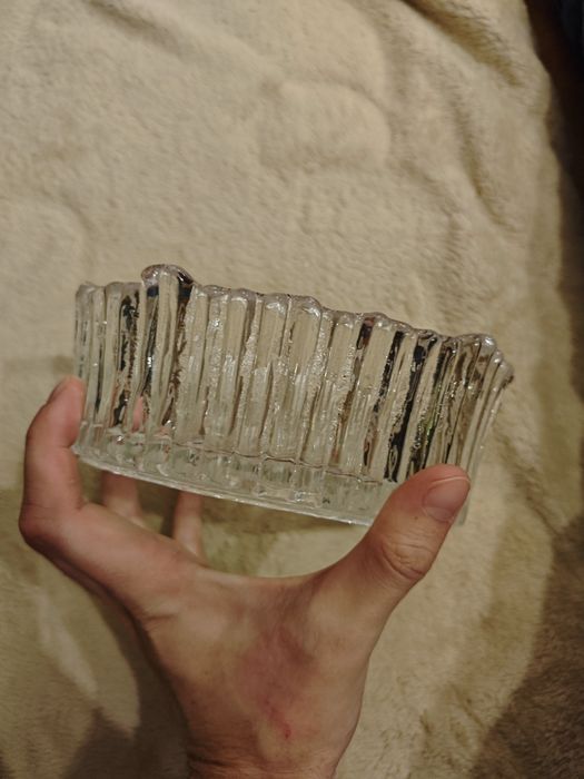 Piękna szklana miska ciężkie szkło kryształ (?) 1.3kg Polecam PRL 70s