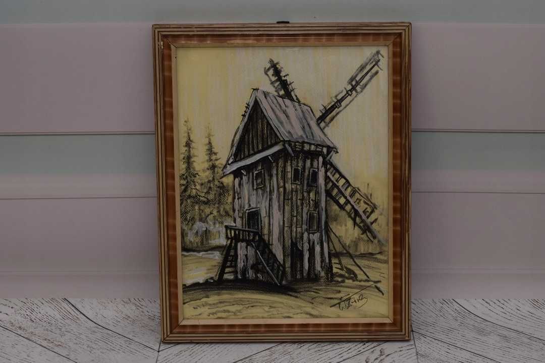 Wiktor Zin 1979 - Stary Młyn - Pastel za Szkłem - Polski Obraz Olejny