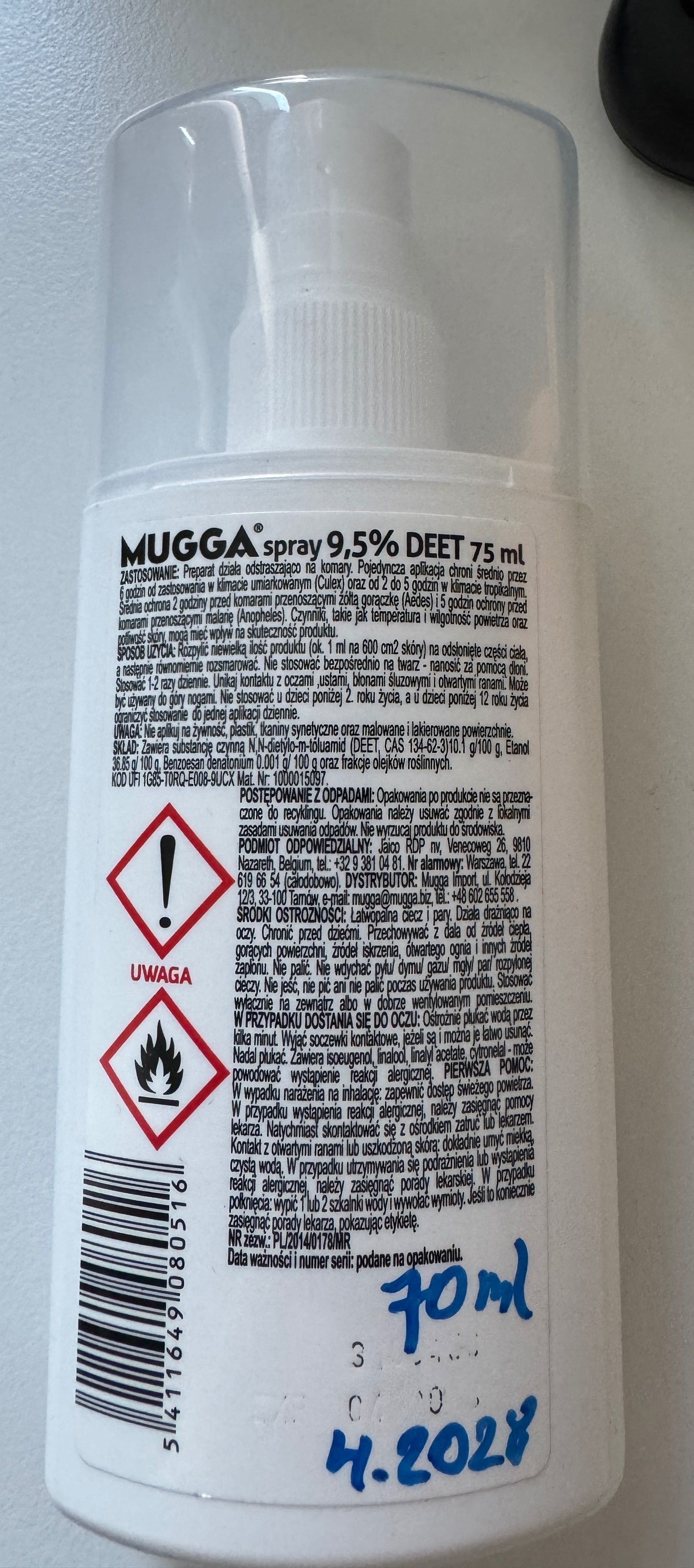 Mugga Spray DEET 9,5% na komary i kleszcze zawartość poj. 70 ml
