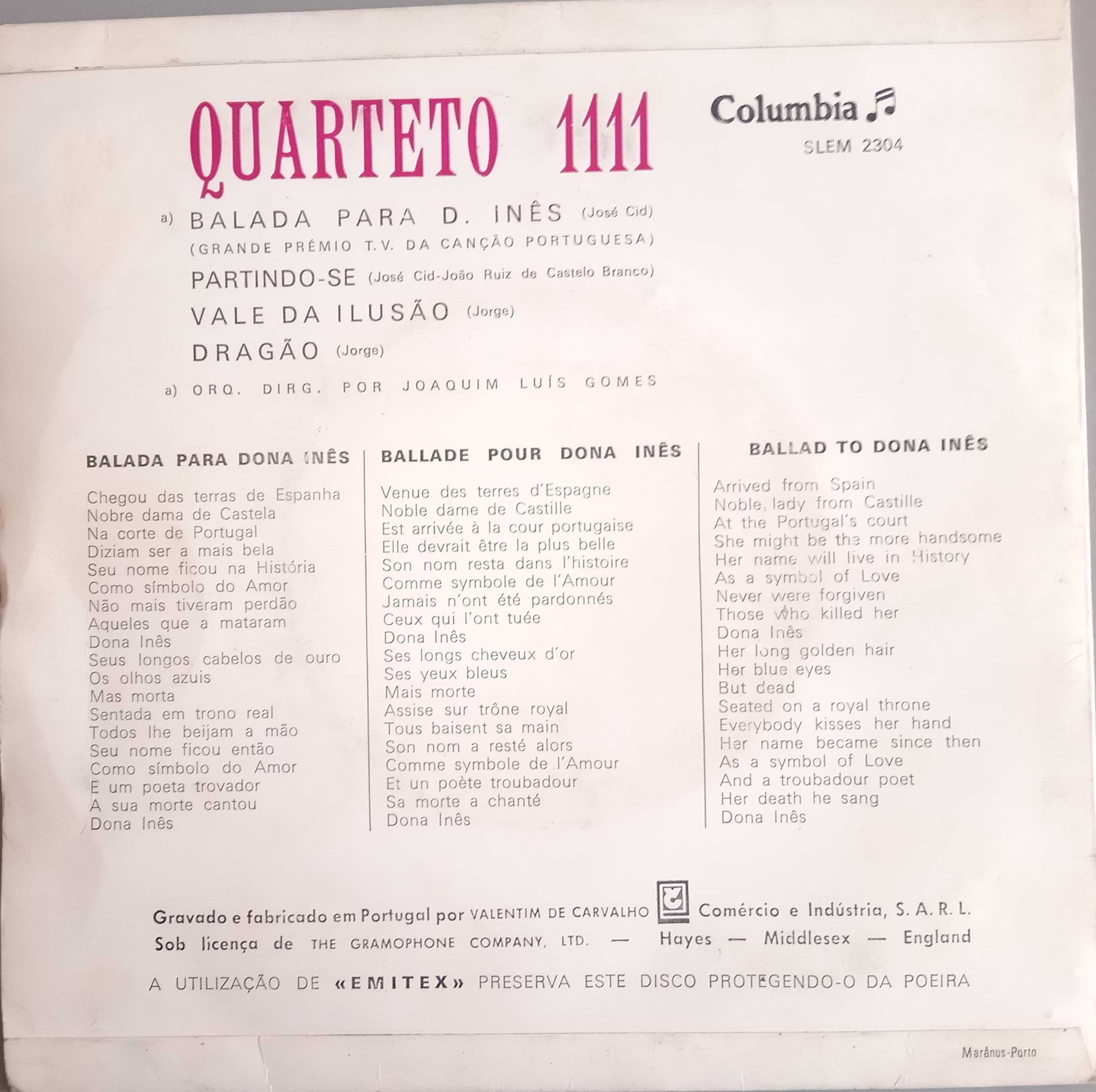 Quarteto 1111	- - - - -	Balada Para D. Inês	- - - - -	EP