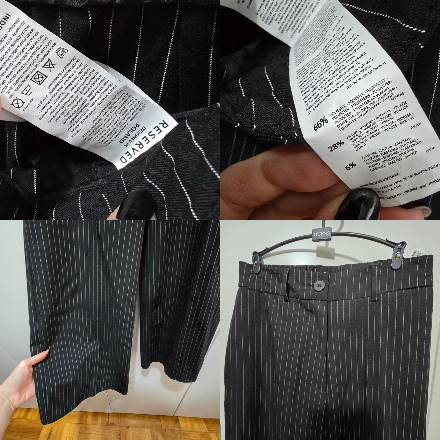 Spodnie Reserved wide leg szerokie nogawki czarne w paski S wysoki sta
