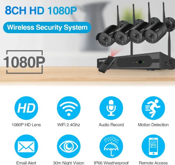 KIT 4 Cameras Video Vigilância Wireless Sem fios 1080P NVR IP APP