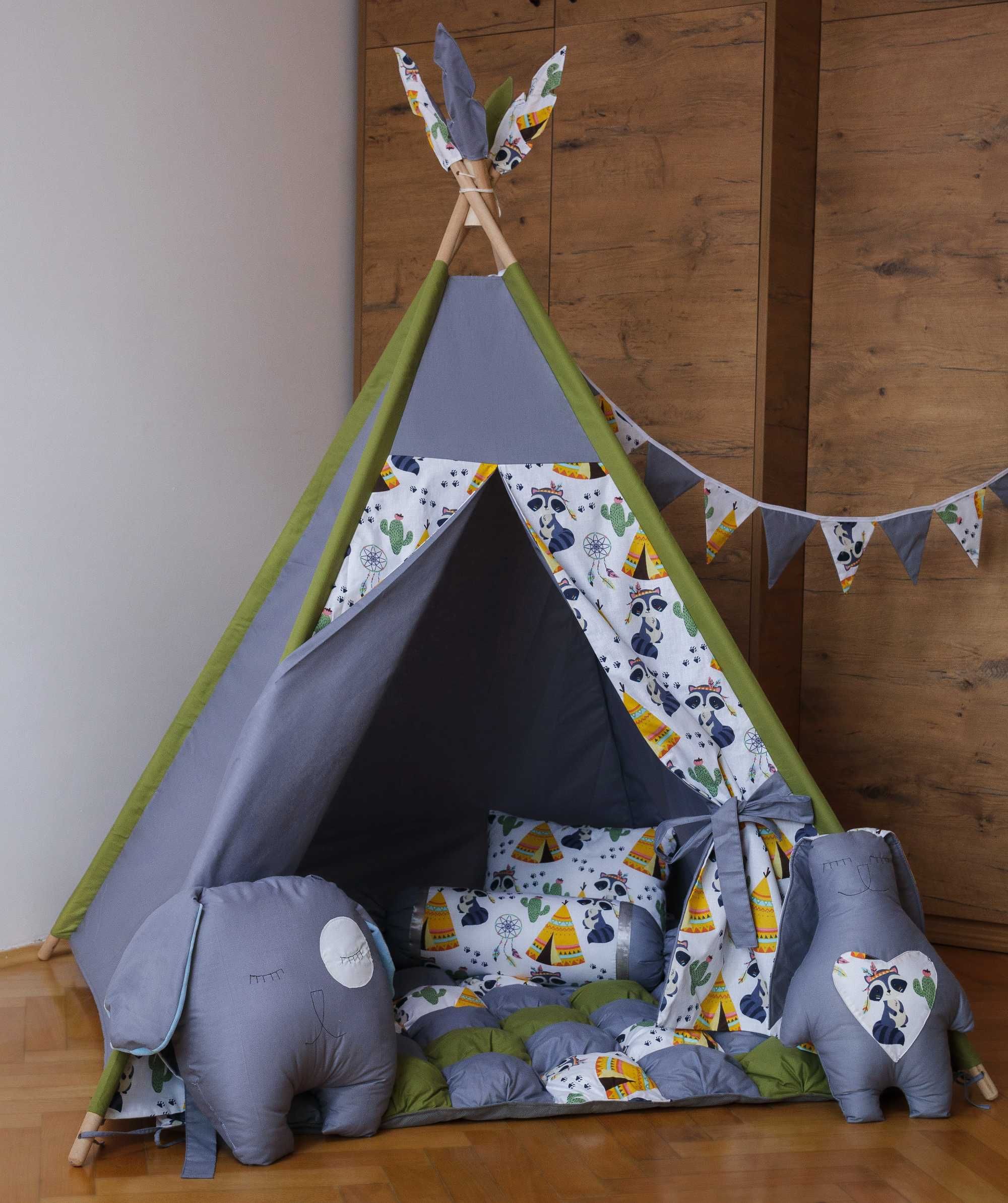 Namiot Tipi Szary Szop Wigwam dla dzieci z matą bonbon