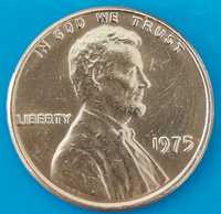 One Cent de 1975 dos USA sem marca de cunhagem