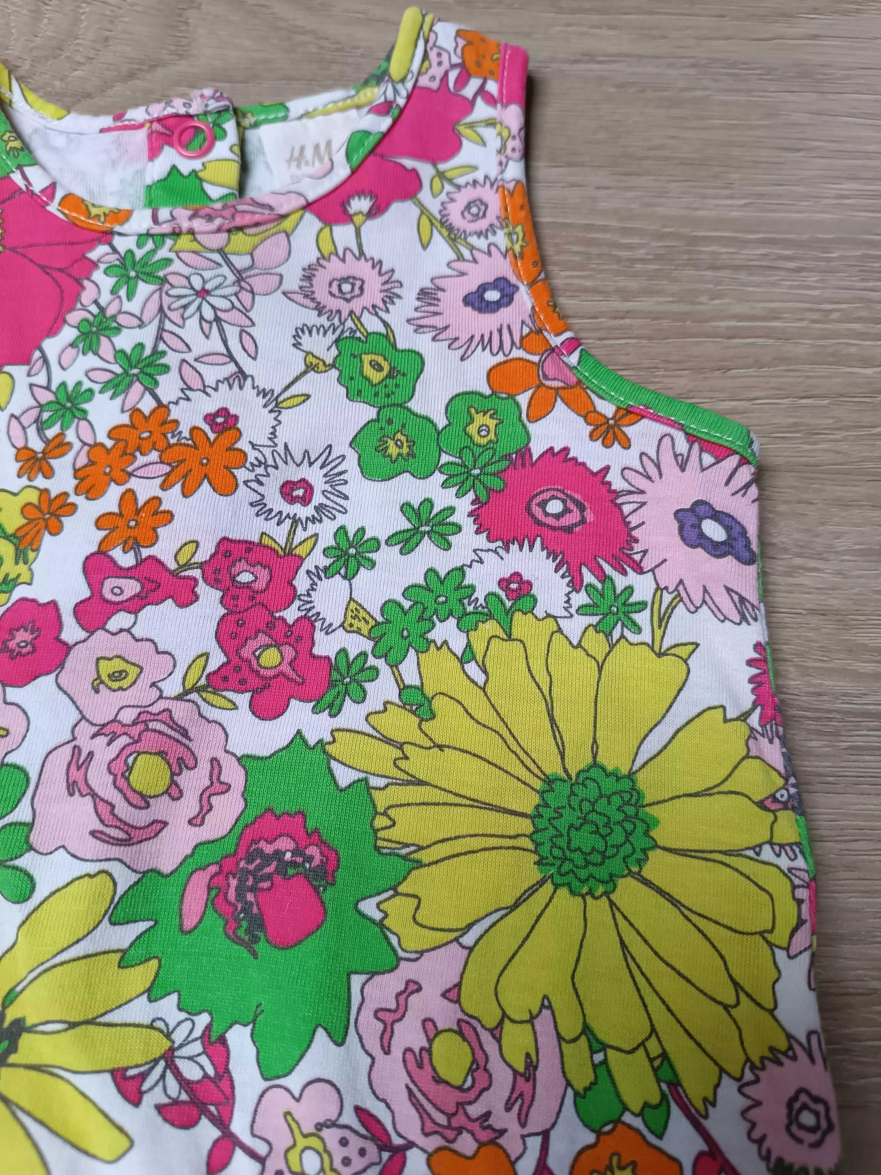Sukienka trapezowa falbana zatrzaski jaskrawe kwiaty 'H&M' 68
