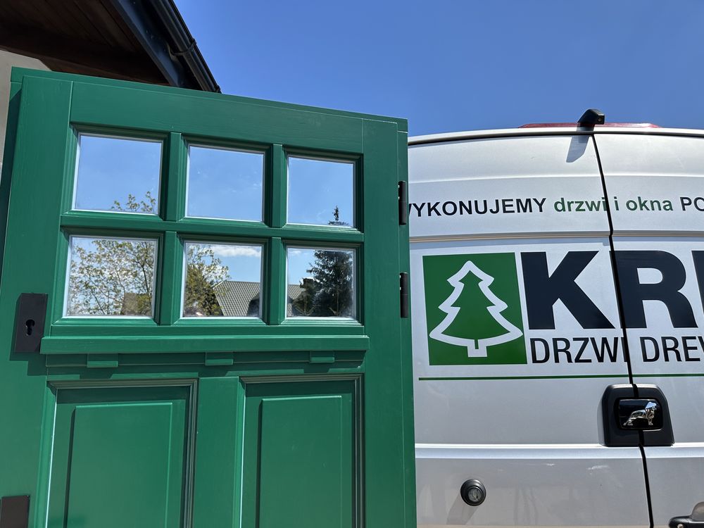Drzwi zewnętrzne drewniane Czyste Powietrze Zielone 6005 Cała Polska