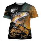 Męski T-Shirt z Nadrukiem 3D Prezent dla Wędkarza na Ryby - L