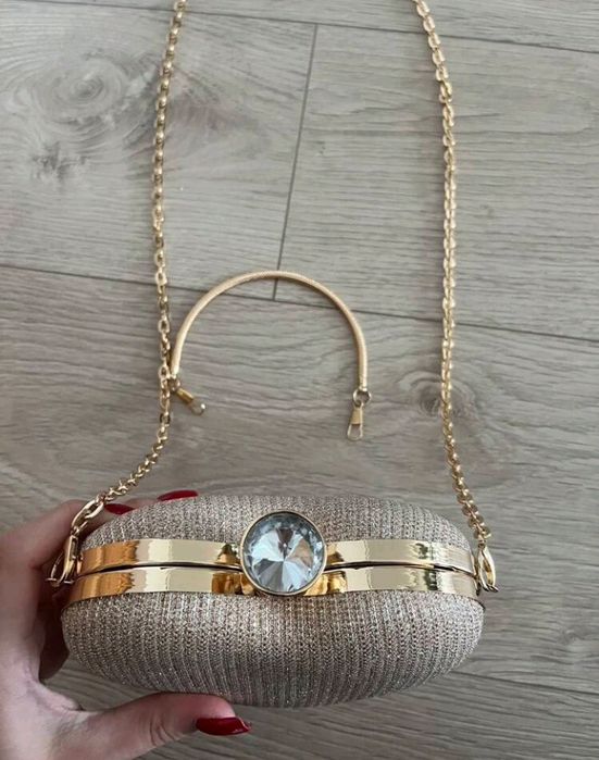 Torebka wizytowa wieczorowa złoty brokat serce