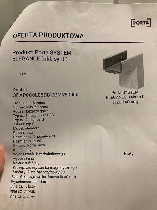 Ościeżnica Porta System Elegance 120-140 mm