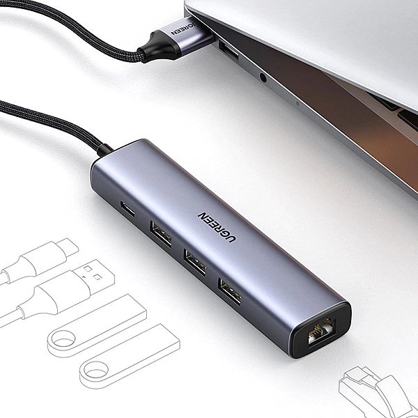 Ugreen wielofunkcyjny adapter HUB USB 3.0 - 3 x USB / Ethernet RJ-45 /