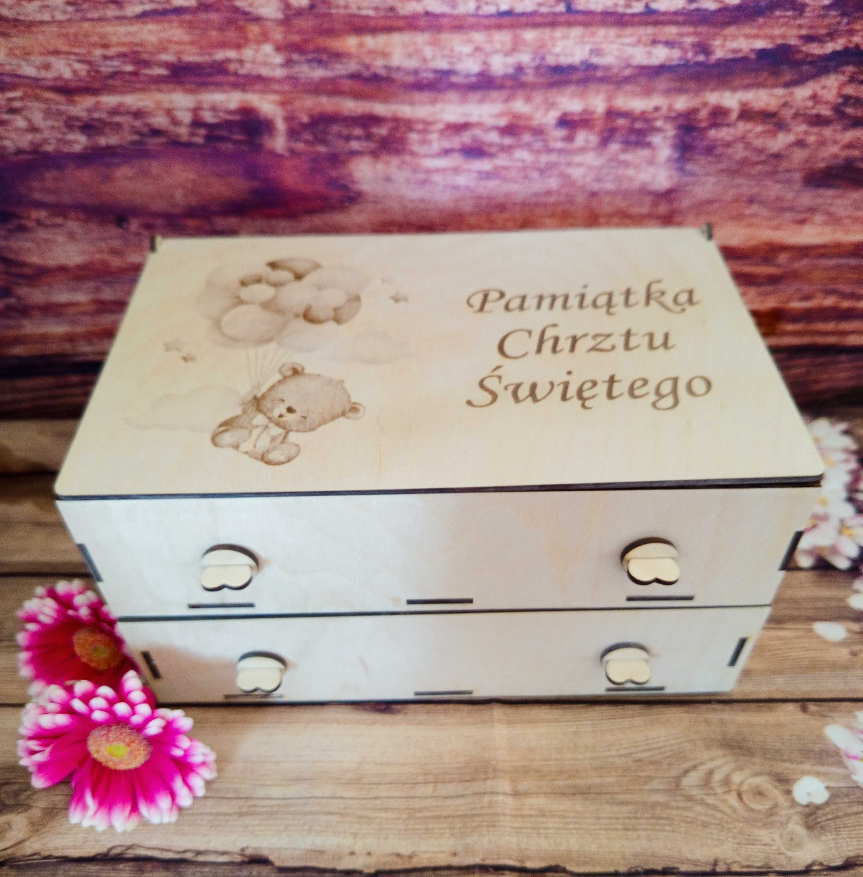 Pamiątka Chrztu Świętego – drewniana szkatułka z szufladką