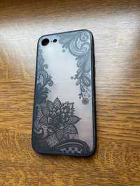 Бампер-чехол для Iphone 6,7,8 прозрачный с узором из черных цветов