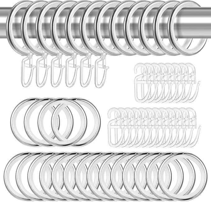 Zestaw 30 metalowych kółek z haczykami do zasłon 30 mm