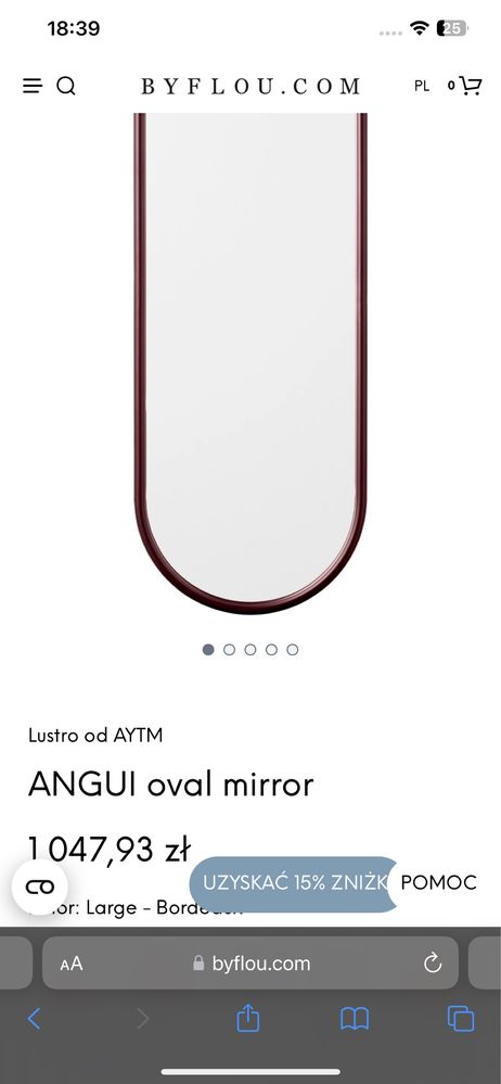 LUSTRO od AYTM - Angui oval mirror - nowe! Bordowe