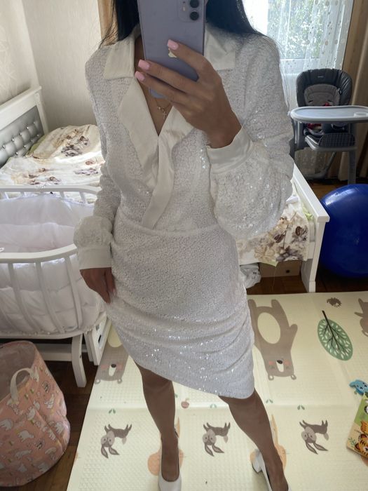 Сукня паєткі. Біле плаття. Нарядна сукня