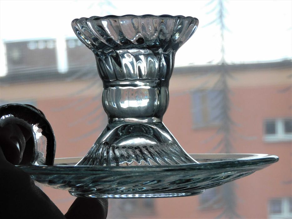 KPL 2x kaganek świeczniki Spirelli Ząbkowice szkło PRL Serwicki Drost