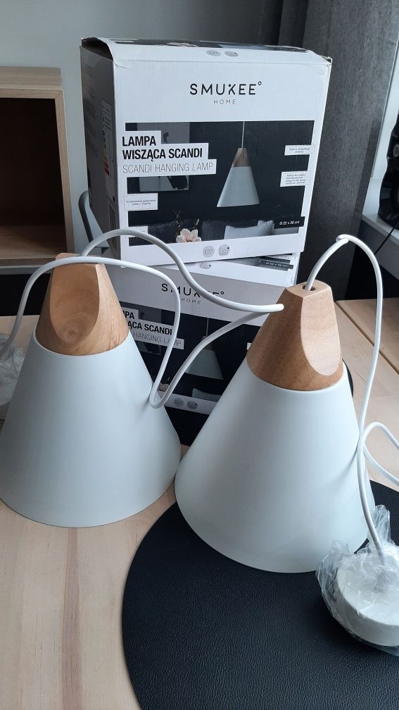 Nowe 2 lampy wisząca Scandi Home Smukee, skandynawskie, biała drewno