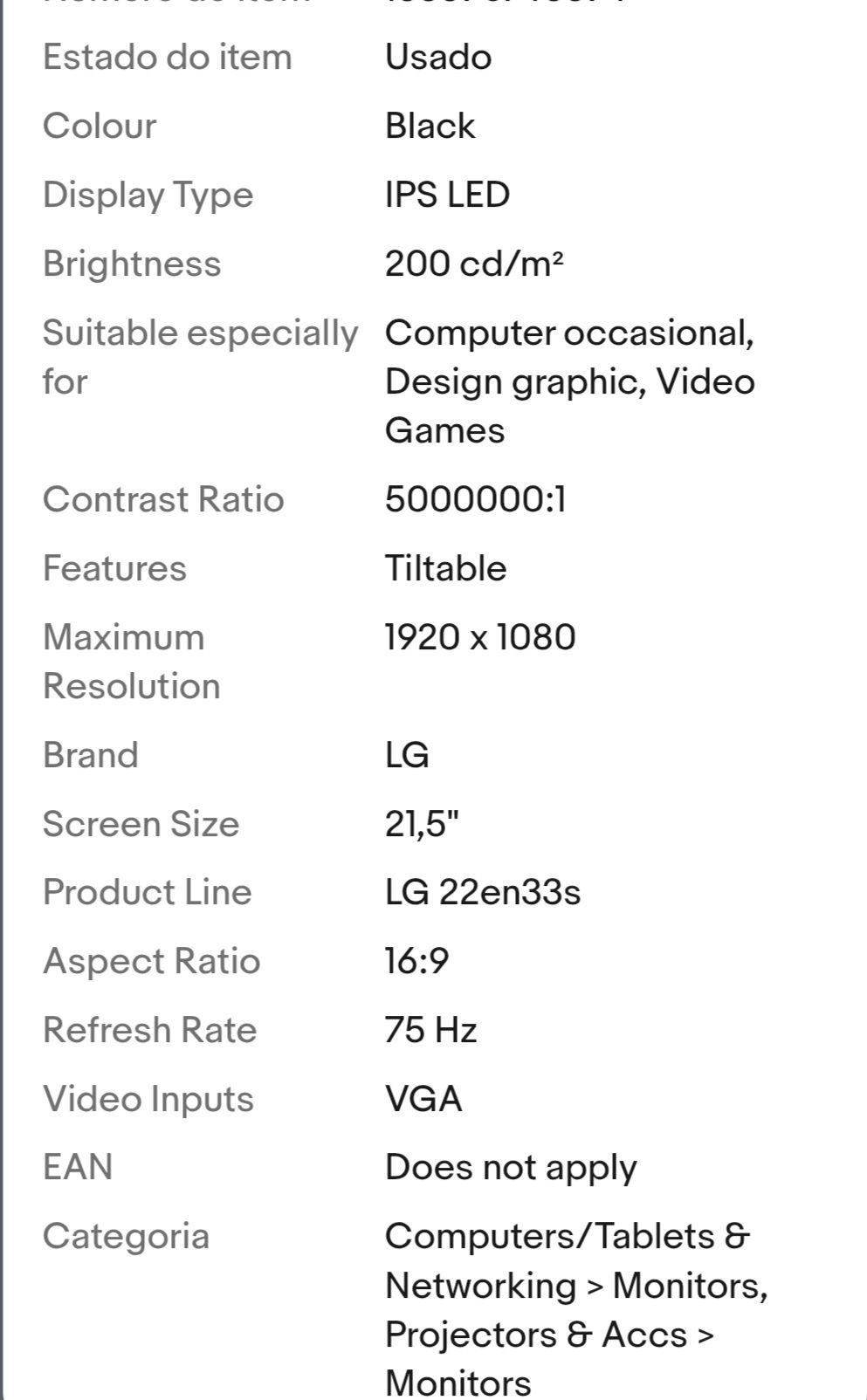 Monitor lg flatron 22EN33ss-b