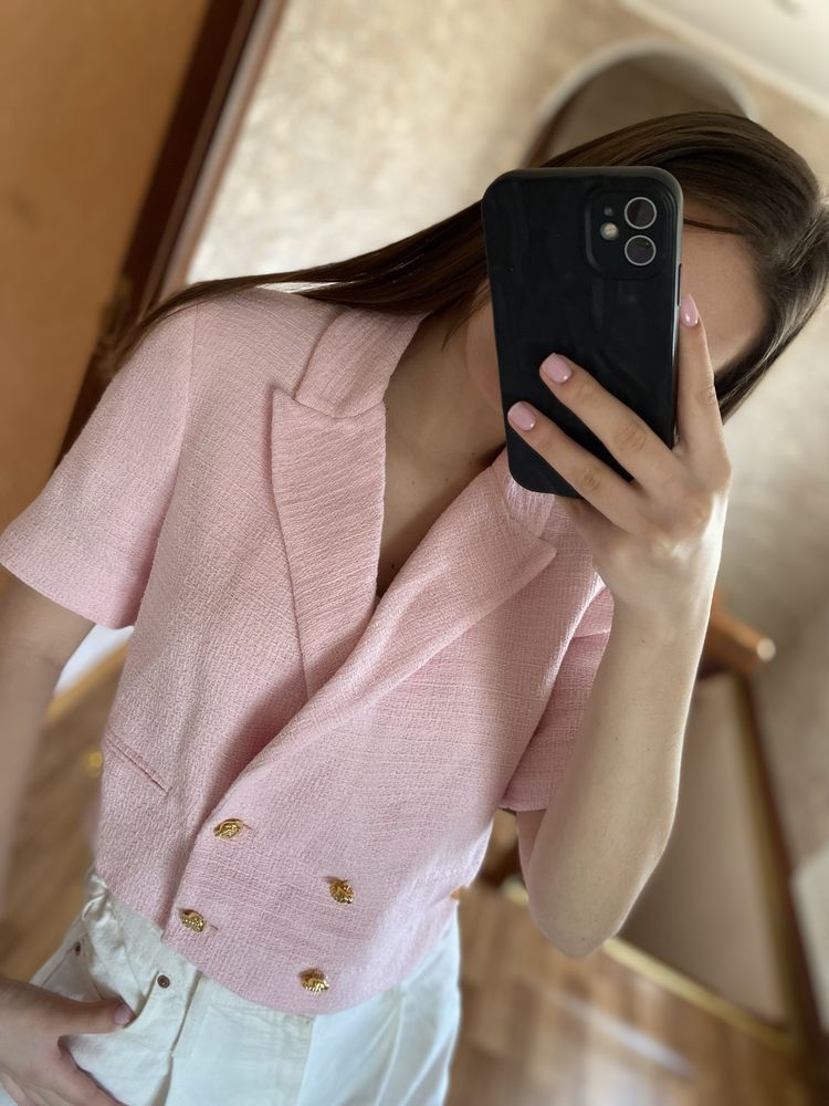 Твідовий укорочений піджак трендовий ZARA