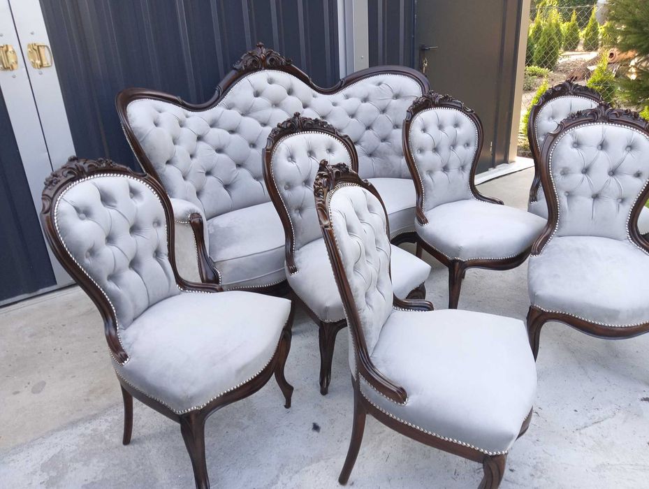 Wypoczynek z fotelami antyk ludwik po renowacji