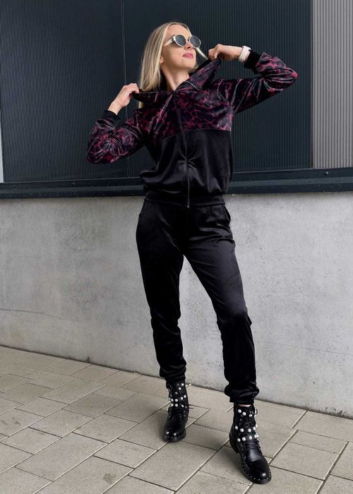 Dresy damskie welurowe w panterkę spodnie + bluza bordowe r.S wys.24h