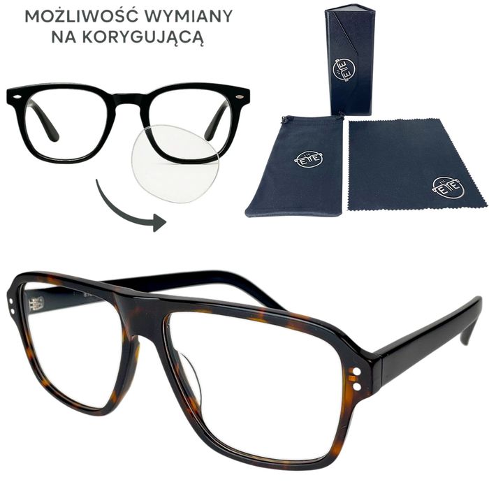Okulary oprawki zerówki do wymiany na korygujące Acetat+zestaw z etui