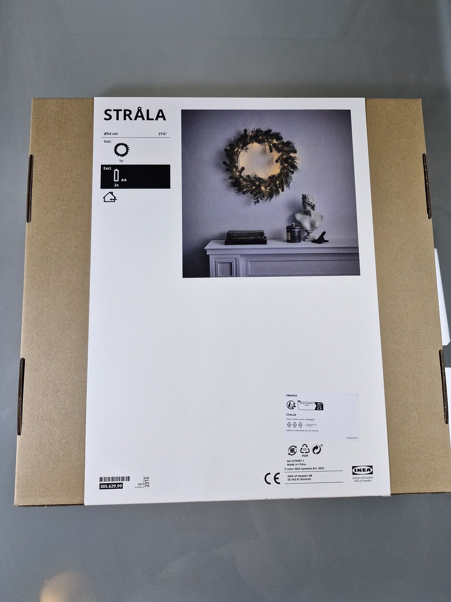 IKEA Strala Dużu Wieniec Wianek Świąteczny LED na Baterie 54 cm