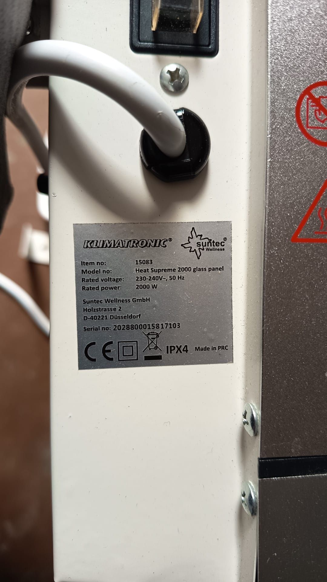 Grzejnik szklany 2000W