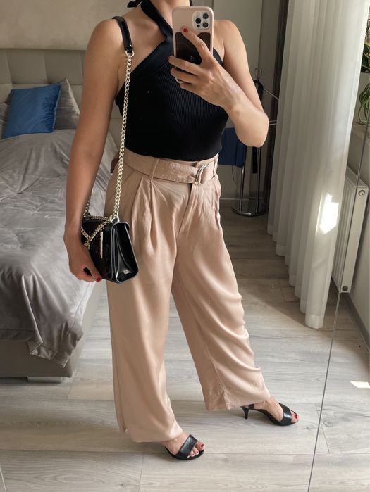 Beżowe piaskowe szerokie spodnie H&M 38 M