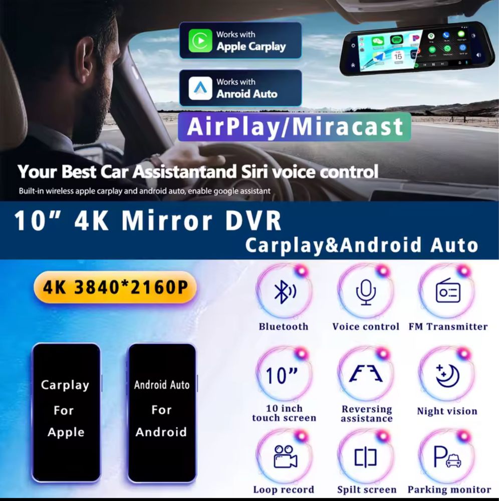 OMGO 4К видеорегистратор с камерой заднего вида и Carplay