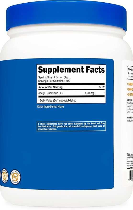 Ацетіл L-Карнітин, Acetyl L-Carnitine, порошок 500 грамів на 500 днів