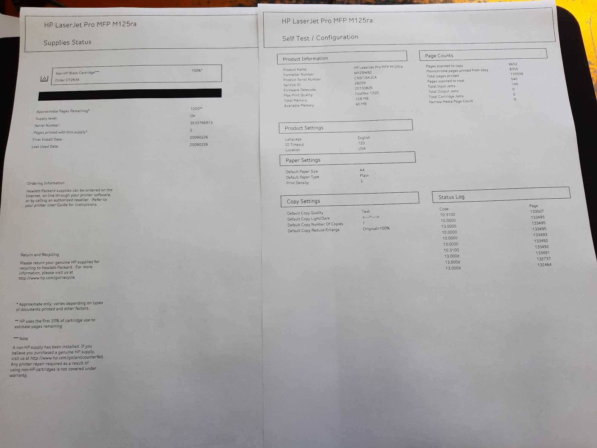 HP Laserjet M125a drukarka ksero skan nowy toner kable po serwisie.