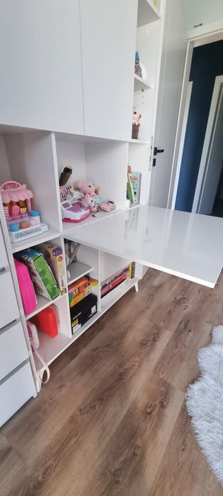 Regał z rozkladanym biurkiem biały połysk 105cm szeroki dowóz gratis