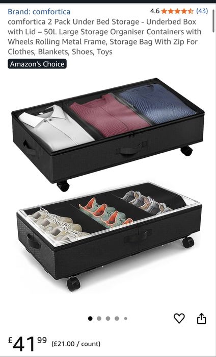 Wysyłka Zestaw 2 skladanych szuflad pod lóżko na kółkach przechowywani