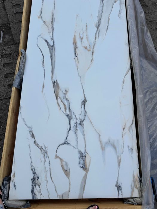 Gres wielkoformatowy 120x280 marmur biały ze ZŁOTEM matowy WYPRZEDAŻ!