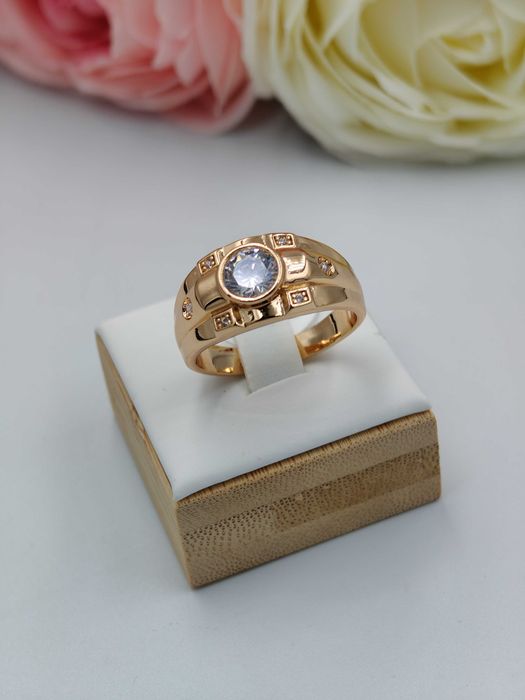 Sygnet męski pozłacany 18k złotem diamentowe oczko rozmiar 12