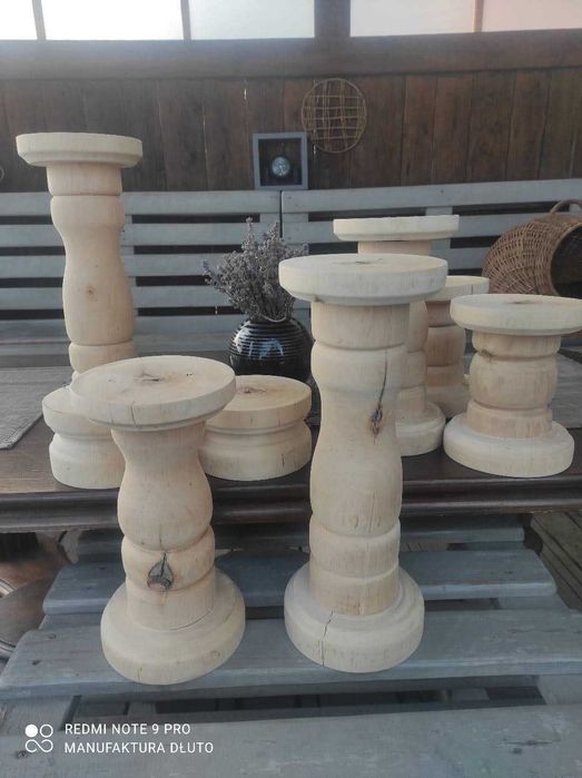 Świecznik vintage rustykalne drewniane toczone rękodzieło artystyczne