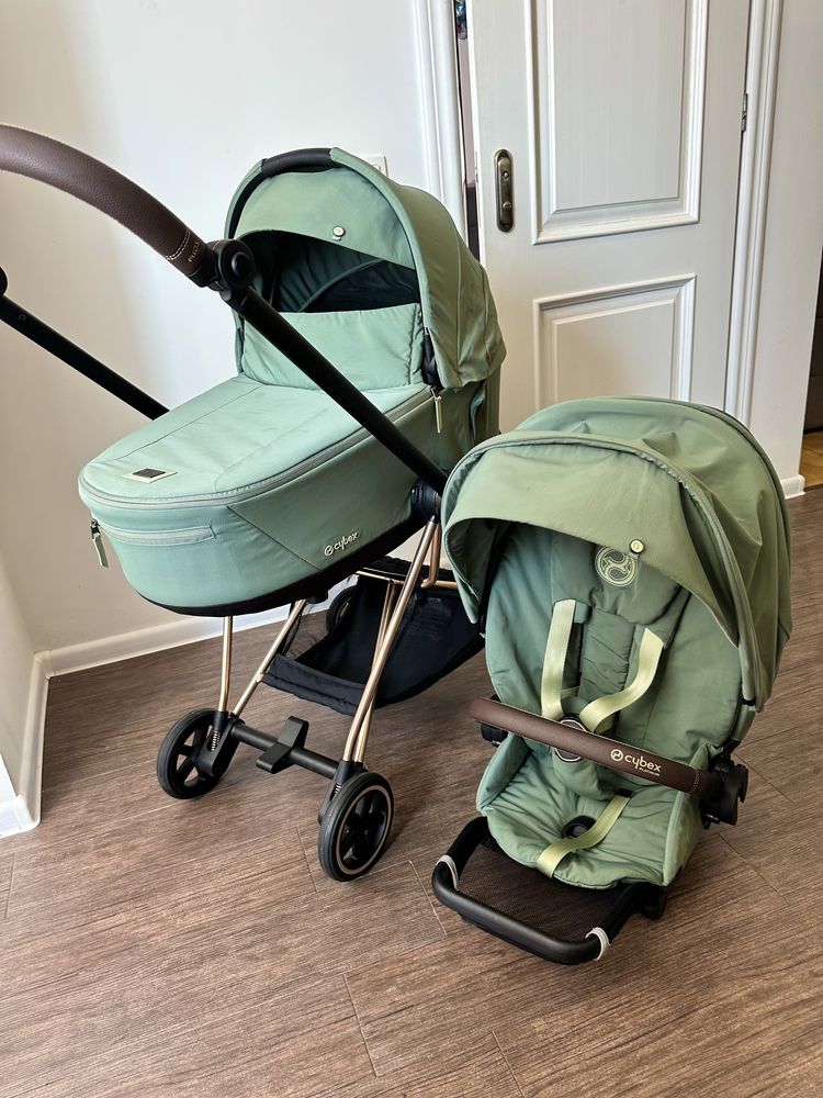 Коляска cybex mios 4.0 2024 green leaf rose gold 2 в 1 люлька прогулка