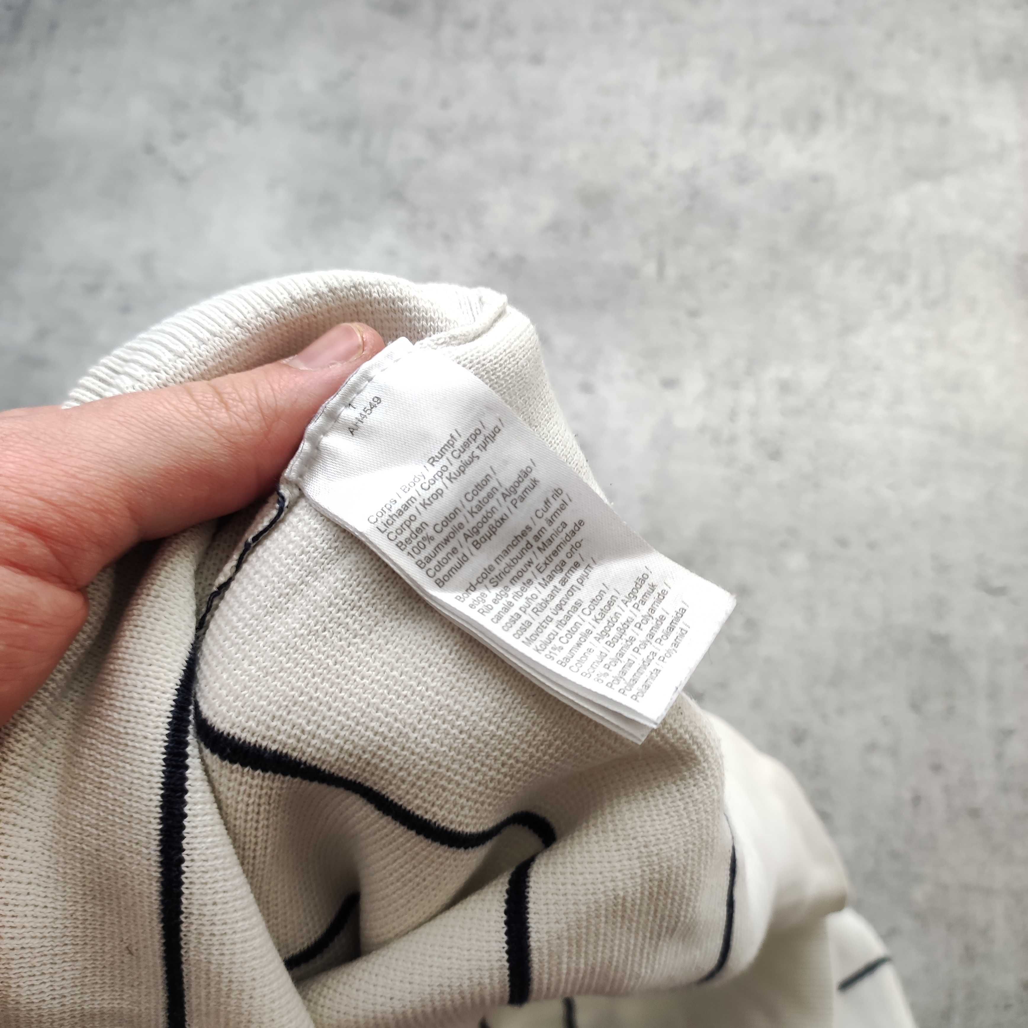 MĘSKI PREMIUM Sweterek Bawełna Sweter Paski Biały Granat Lacoste Haft