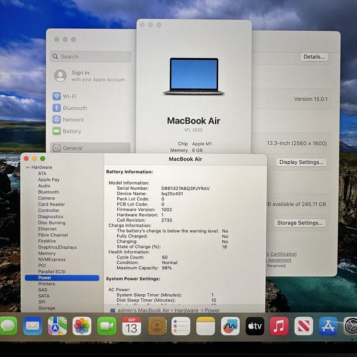MacBook Air 13" 2020 M1 Space Gray 8GB 256Gb SSD
