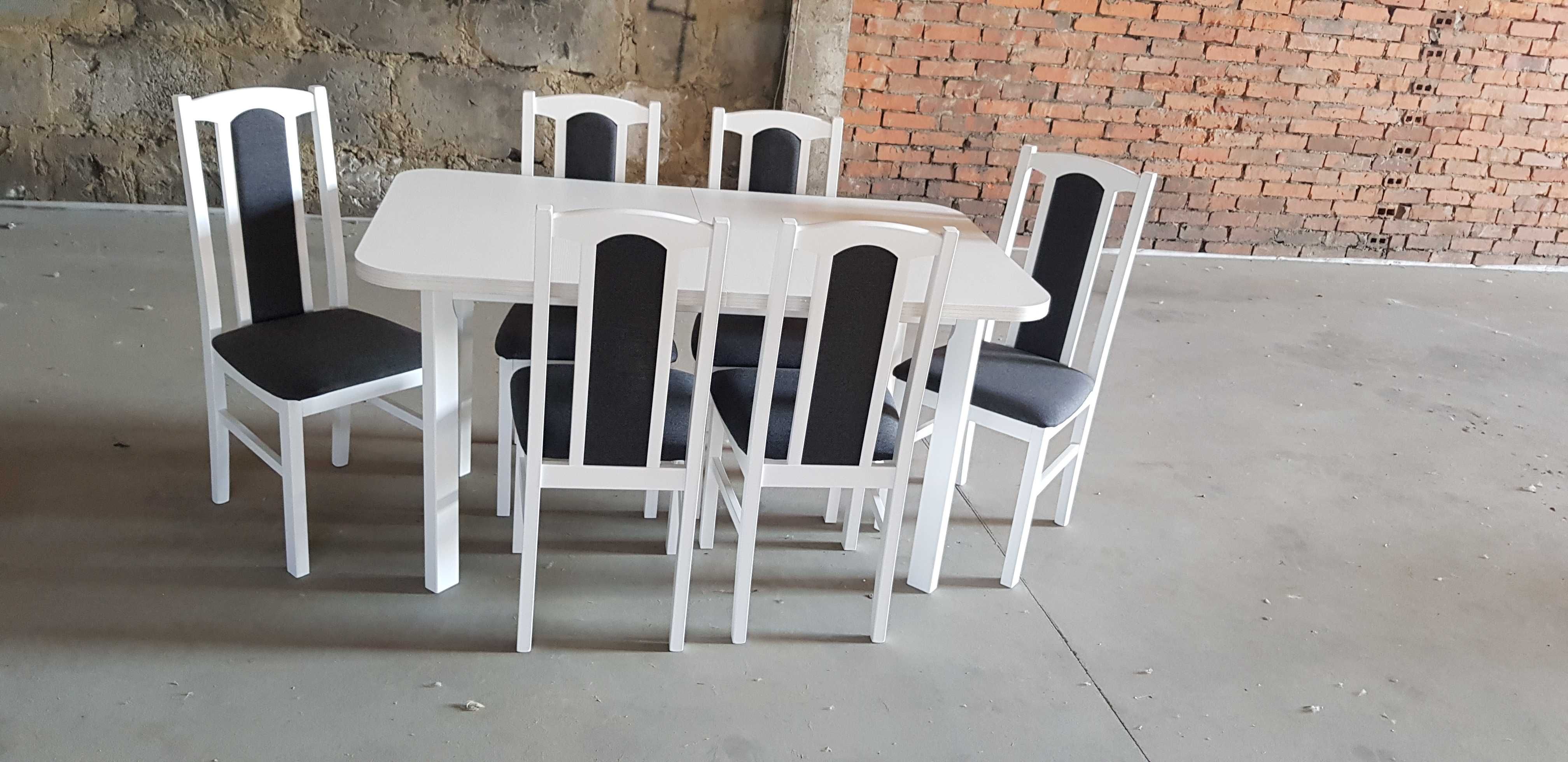 Nowe: Stół rozkładany + 6 krzeseł, biały + grafit , dostawa cała PL