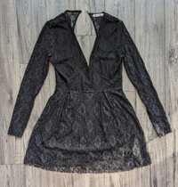 Terranova czarna sukienka koronkowa rozkloszowana mini