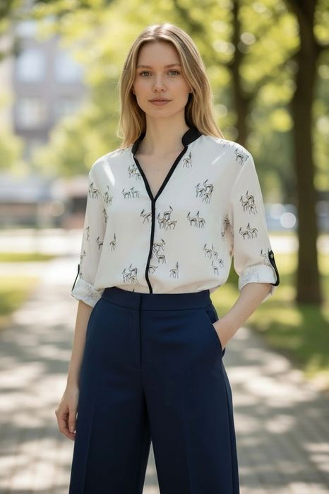 Elegancka koszula w antylopy z czarną lamówką – stan bdb 40 L