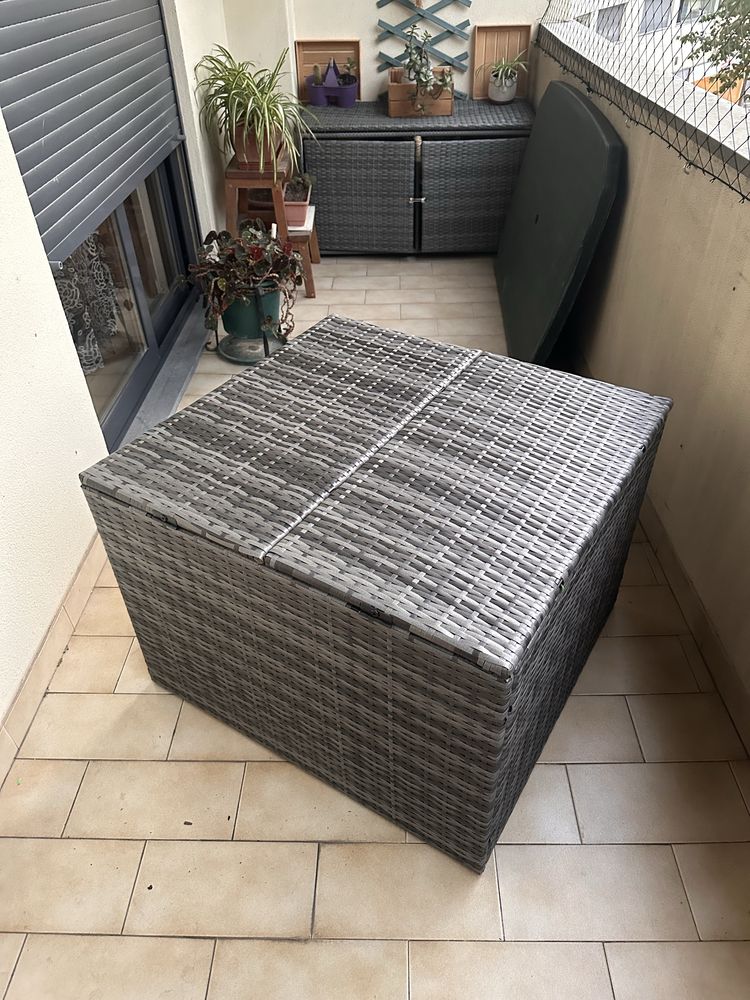 Caixa de arrumação para jardim 291L vime - cinza