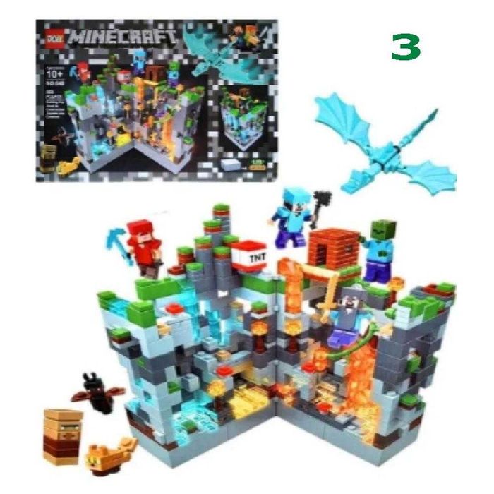 Конструктор типа Лего Minecraft Битва в пещере и Снежная деревня LED