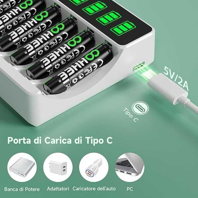 OOHHEE Інтелектуальний зарядний пристрій для акумуляторів AA AAA