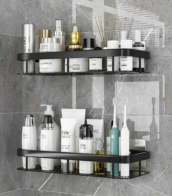 Настінна 2х рівнева металева полка самоклейка для ванної душової кухні