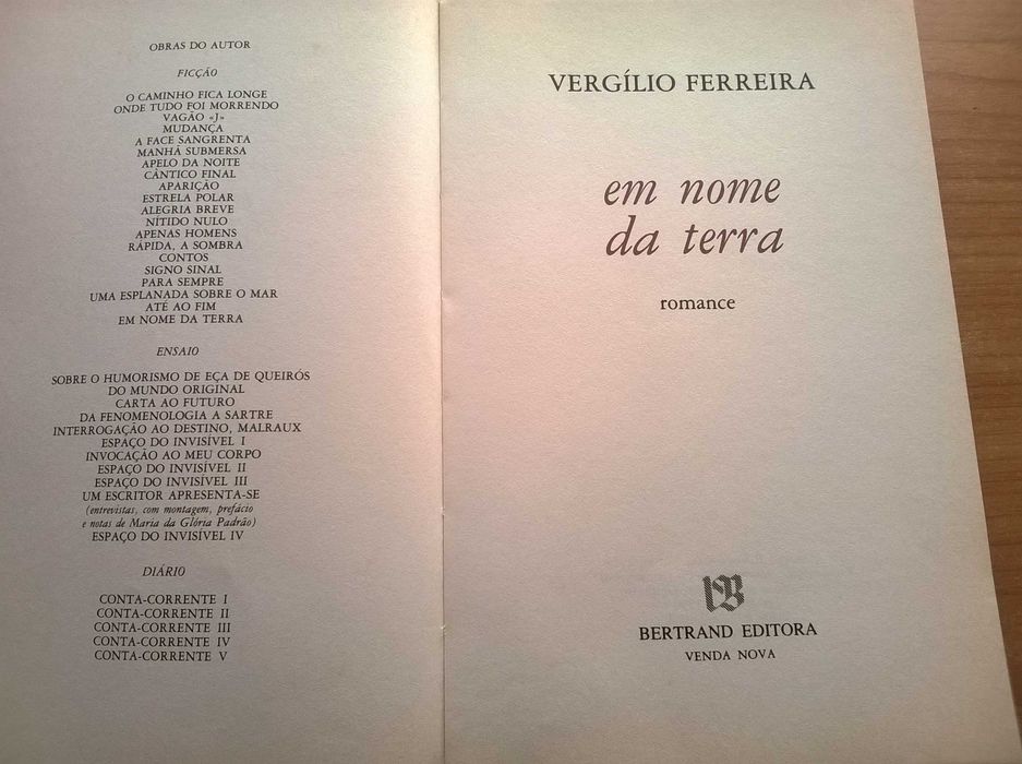 Em Nome da Terra (1.ª edição) - Vergílio Ferreira