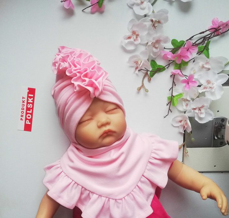 Beżowy komplet * czapka turban + chustka z falbanką * handmade *